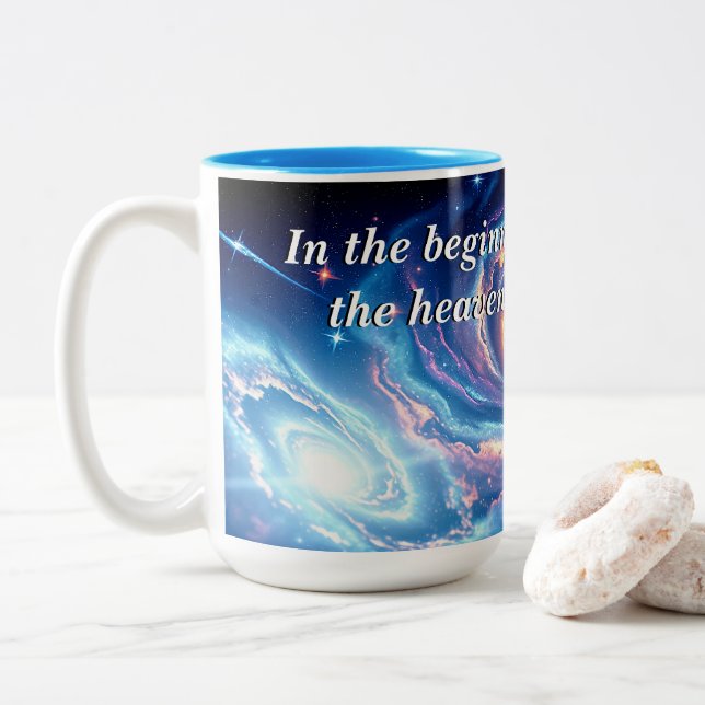 Am Anfang, Gott und Schöpfung Verse Zweifarbige Tasse (Mit Donut)