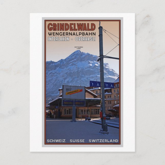 Am Bahnhof Grindelwald Postkarte (Vorderseite)