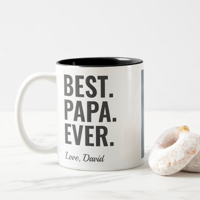 Am besten. Papa. Immer. Vatertag-Foto Zweifarbige Tasse (Mit Donut)