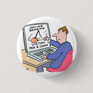 Am Computer Online Banking Funny Cartoon Button