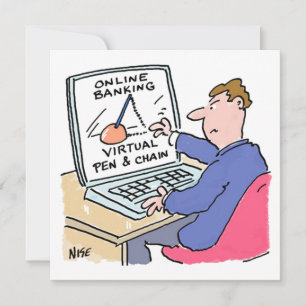 Am Computer Online Banking Funny Cartoon Feiertagskarte