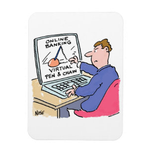 Am Computer Online Banking Funny Cartoon Magnet