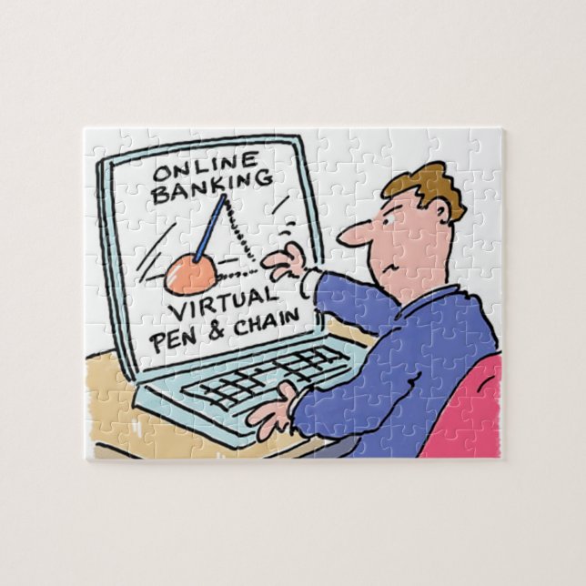 Am Computer Online Banking Funny Cartoon Puzzle (Horizontal)