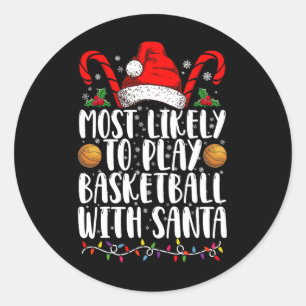 Am ehesten wird mit Santa Xmas Basketball gespielt Runder Aufkleber