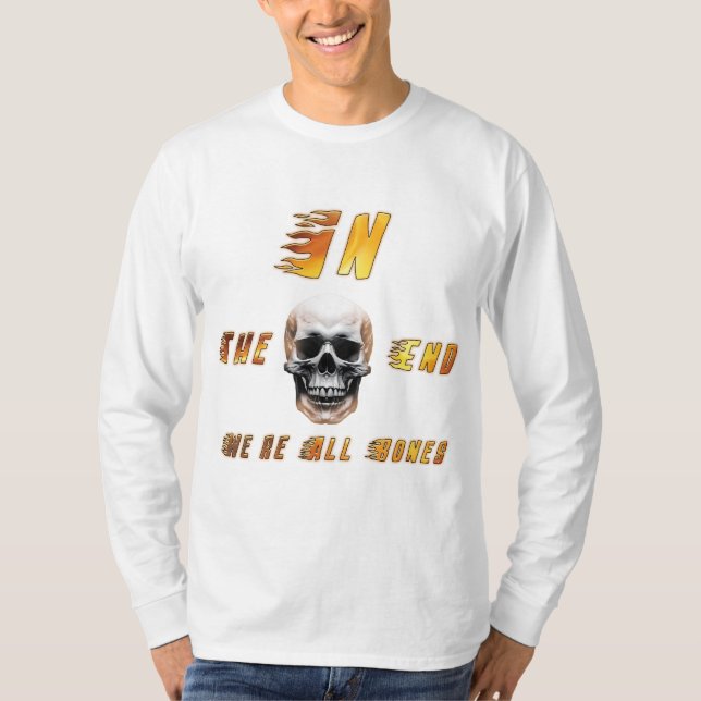 Am Ende sind wir alle Knochen – Flammenschädel-Gra T-Shirt (Vorderseite)