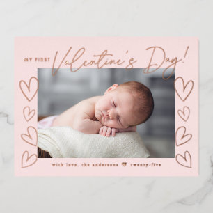 Am ersten Valentinstag blusst der Valentinstag Folien Feiertagspostkarte