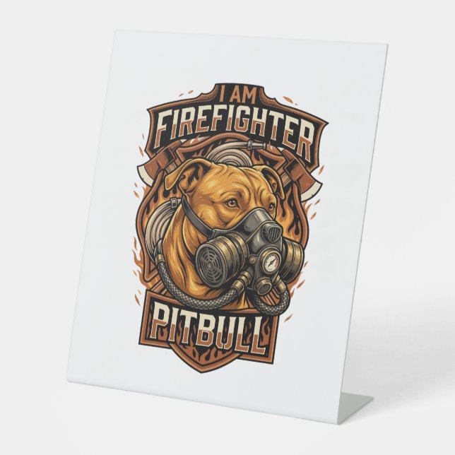 Am Feuerwehrmann Pitbull Hund Gasmaske Schild (Vorderseite)
