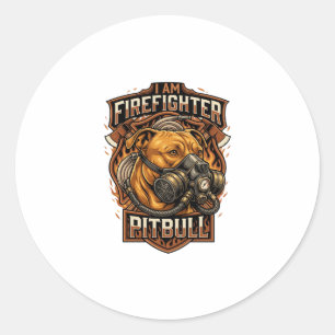 Am Feuerwehrmann Pitbull Hund Gasmaske Schild Runder Aufkleber