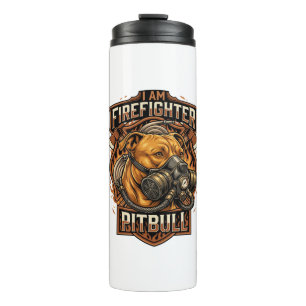 Am Feuerwehrmann Pitbull Hund Gasmaske Schild Thermosbecher