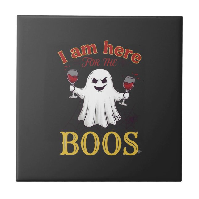 Am Here Boos Halloween-Geist-Weingläser Spinne W Fliese (Vorderseite)