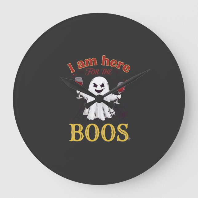 Am Here Boos Halloween-Geist-Weingläser Spinne W Große Wanduhr (Vorderseite)