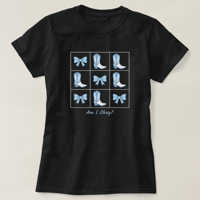 Am I Okay Blue Boots and Bows Grid Art T-Shirt (Design vorne)