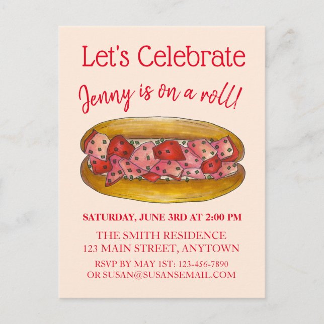 Am Lobster Roll Gratulationen Maine ME Feinschmeck Einladungspostkarte (Vorderseite)