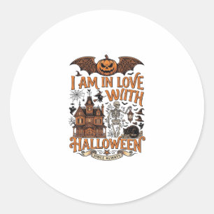 Am Love Halloween Spukhaus Skelett Kürbis_1 Runder Aufkleber