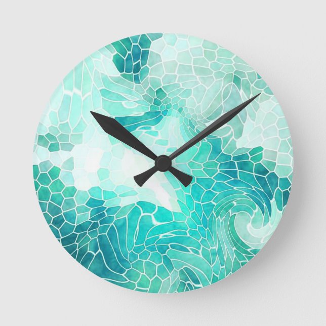 Am Meer, abstrakter Mosaikdruck. Runde Wanduhr (Vorderseite)