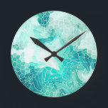 Am Meer, abstrakter Mosaikdruck. Runde Wanduhr<br><div class="desc">Am Meeresufer,  abstrakter Mosaikdruck aquamarin und Blues. Surft Puppen hoch. xo KPD.</div>