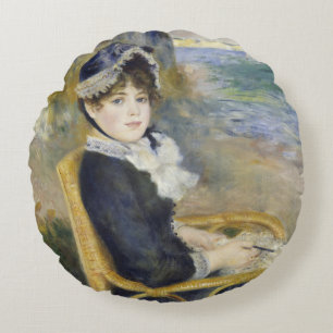 Am Meer, Ölmalerei-Porträt, Renoir Rundes Kissen