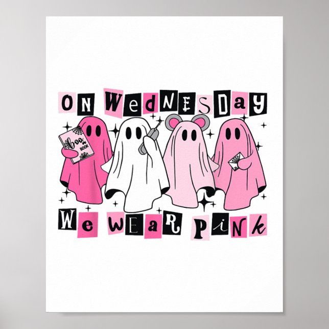 Am Mittwoch tragen wir Niedliches Pink Ghost Hallo Poster (Vorne)