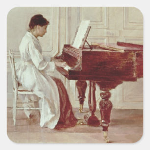 Am Piano, 1887 (Öl auf Leinwand) Quadratischer Aufkleber
