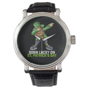 Am St. Patrick's Day Glück Geboren Dabbing Geburts Armbanduhr