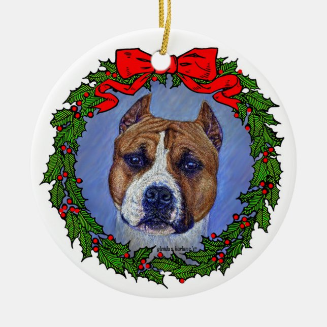 Am Staffordshire Terrier Art by Glenda S. Harlan Keramik Ornament (Vorne)