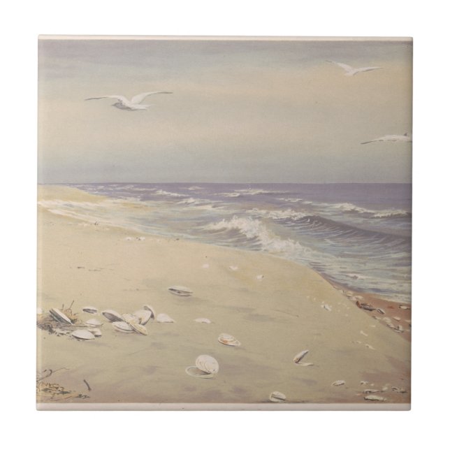 Am Strand (1879) - Vintage Küstenkunst Fliese (Vorderseite)