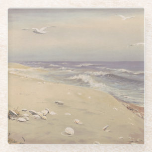 Am Strand (1879) - Vintage Küstenkunst Glasuntersetzer