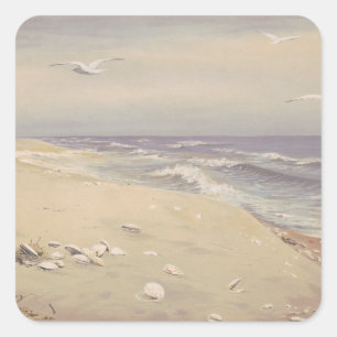 Am Strand (1879) - Vintage Küstenkunst Quadratischer Aufkleber