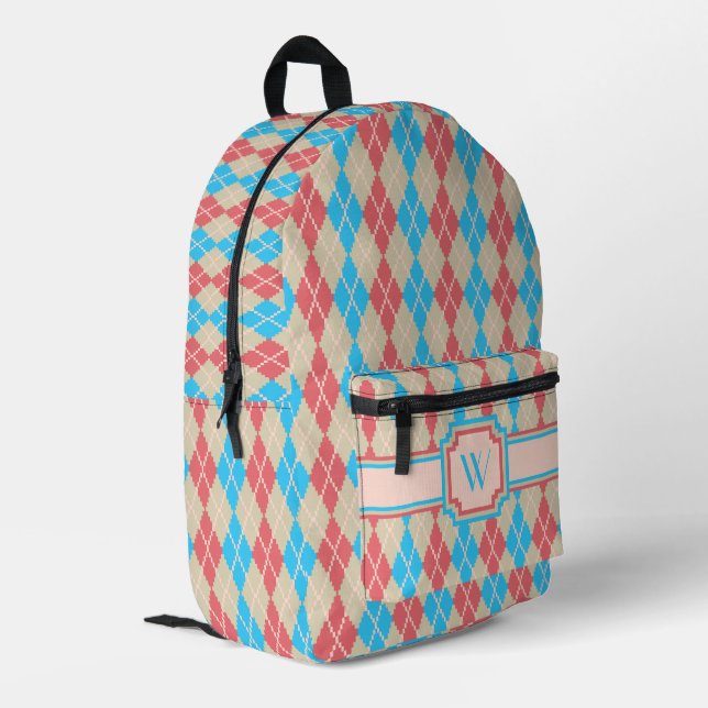 Am Strand Argyle Bedruckter Rucksack (Rückseitige Ecke links)