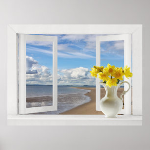 Am Strand -- Blick aus dem offenen Fenster mit Nar Poster