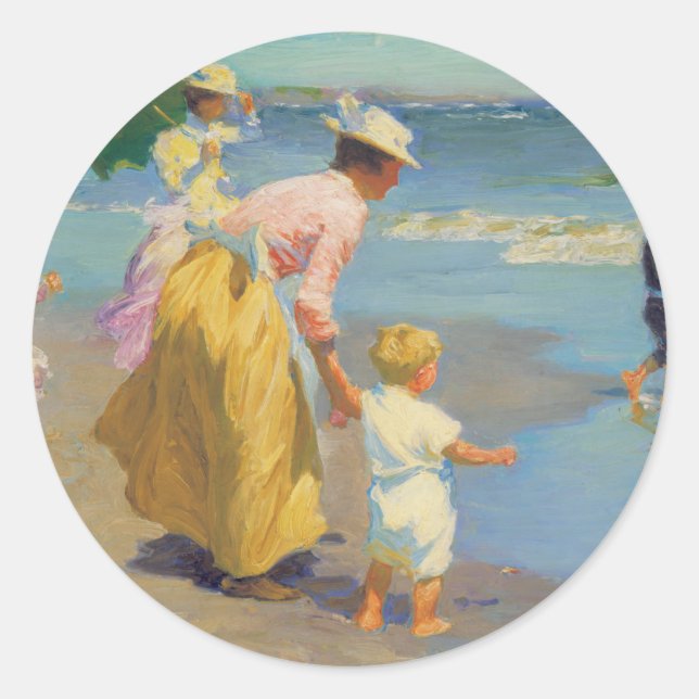 Am Strand - Edward Potthast Runder Aufkleber (Vorderseite)