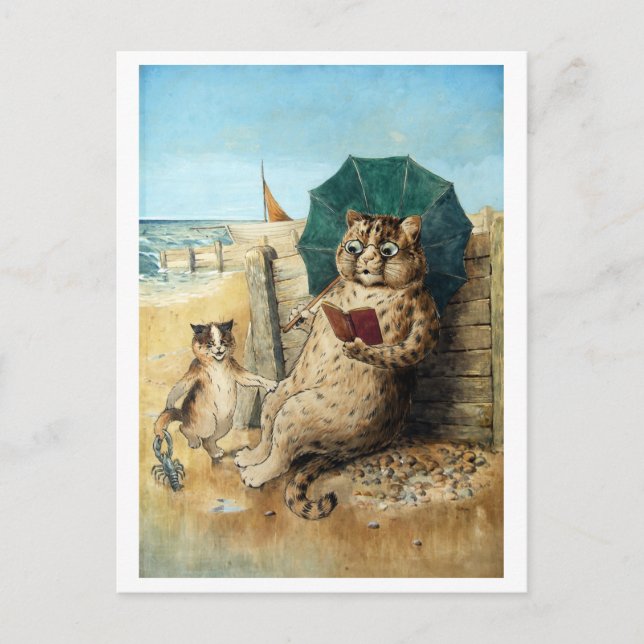 Am Strand, Louis Wain Postkarte (Vorderseite)