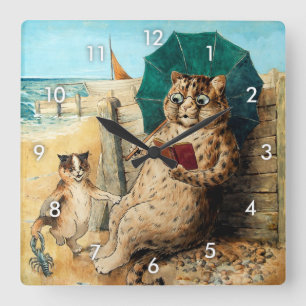 Am Strand, Louis Wain Quadratische Wanduhr