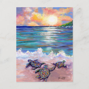 Am Strand mit Meeresschildkröten Postkarte