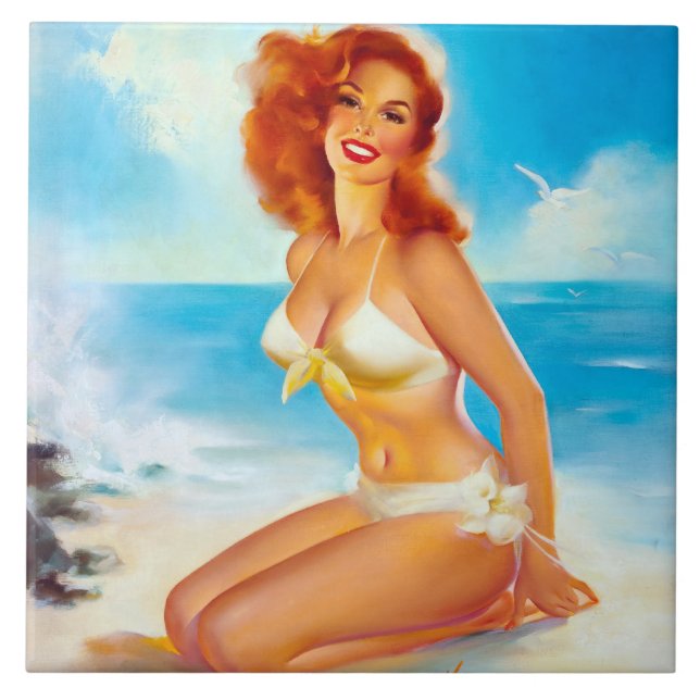 Am Strand Pin Up Fliese (Vorderseite)