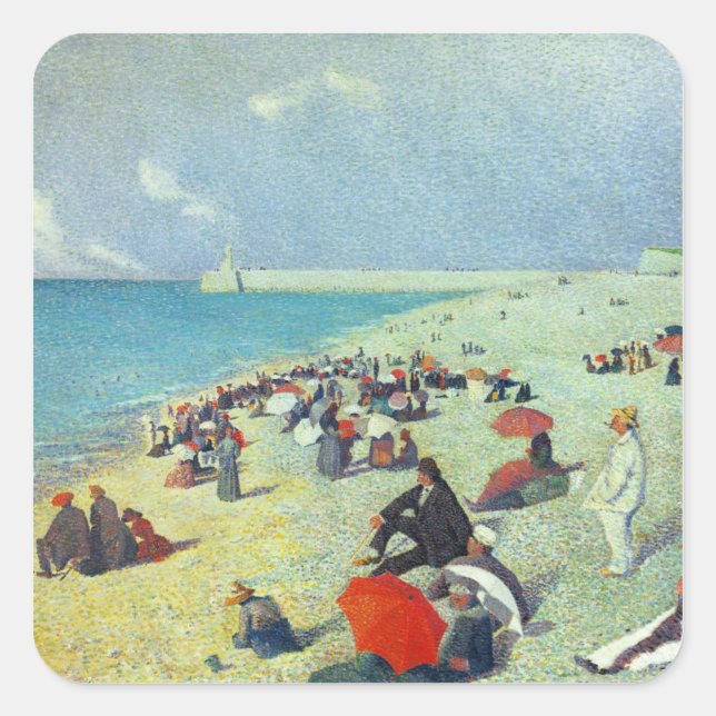 Am Strand Quadratischer Aufkleber (Vorderseite)