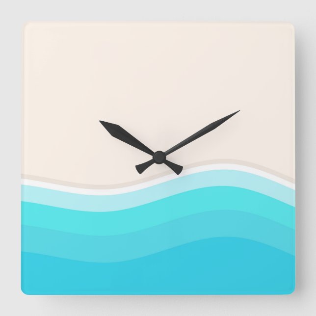 Am Strand windet sich eine Meereswelle. Quadratische Wanduhr (Vorderseite)