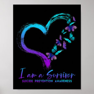 Am Survivor Suizid Prevention Awareness Heart B Poster