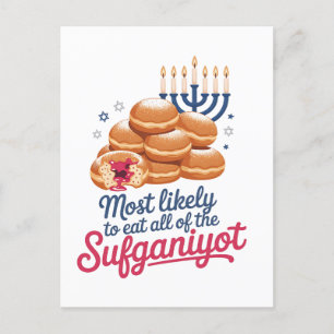 Am wahrscheinlichsten essen alle Sufganiyot Hanukk Feiertagspostkarte