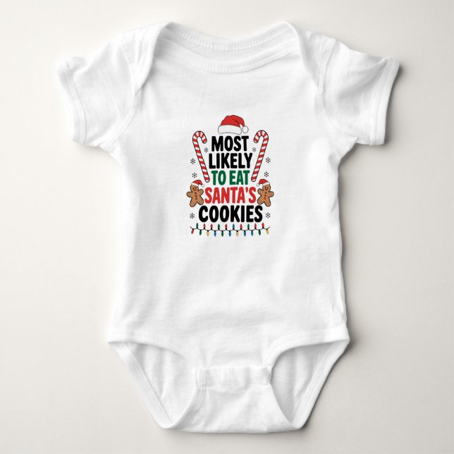 Am wahrscheinlichsten essen Santas Cookies Familie Baby Strampler (Vorderseite)