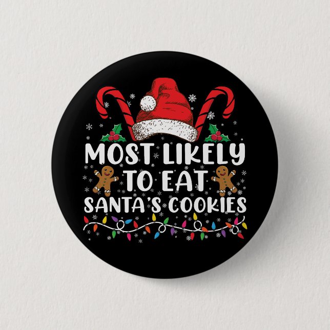 Am wahrscheinlichsten essen Santas Cookies Familie Button (Vorderseite)