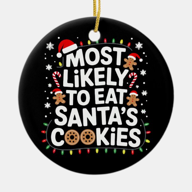 Am wahrscheinlichsten essen Santas Cookies Familie Keramik Ornament (Vorne)