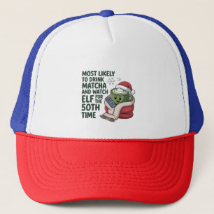 Am Wahrscheinlichsten Matcha Trinkt und Elf Xmas S Truckerkappe