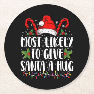 Am wahrscheinlichsten wird Santa einen umarmenden  Runder Pappuntersetzer