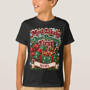 Am Weihnachtstag Geschenke zuerst öffnend T-Shirt