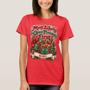 Am Weihnachtstag Geschenke zuerst öffnend T-Shirt