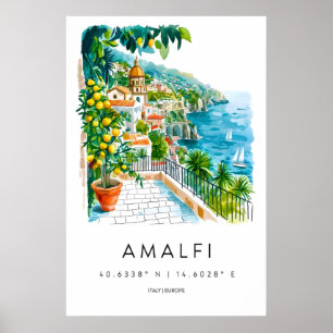 Amalfi Aquarell Vintage Poster Park Skifahren Reis