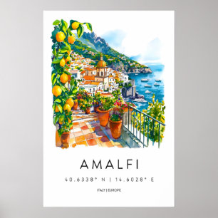 Amalfi Aquarell Vintage Reiseposter Skifahren Poster