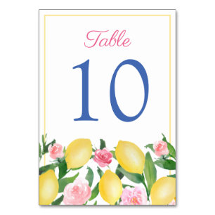 Amalfi-Aquarell-Zitronen Pink Kobaltblau Hochzeit Tischnummer