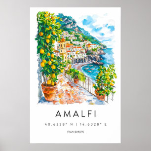 Amalfi-Aquarellposter Amalfi-Reiseprint Poster